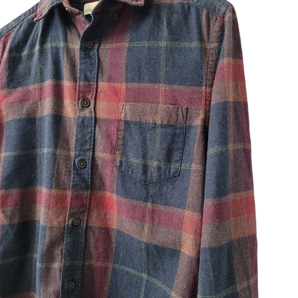 Burgandy Plaid Flannel Regular Fit High Low Button Front Shirt Size XS - Picture 6 of 12